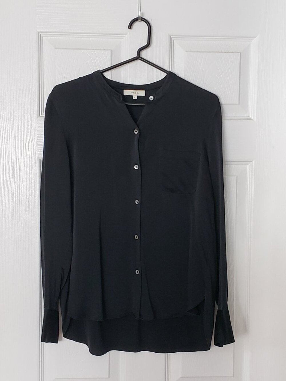Vince Silk Slim Fit Band Collar Button Down with Abalone Buttons